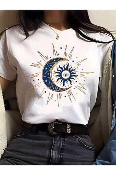 NOURAM Mystic Moon Sun, Women's Celestial Eye Design, Pure Cotton T-Shirt, Ca...