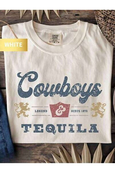 23ERVA 1pc Women's Clothing Cowboys Tequila Print T Shirt, White Top, Unisex ...