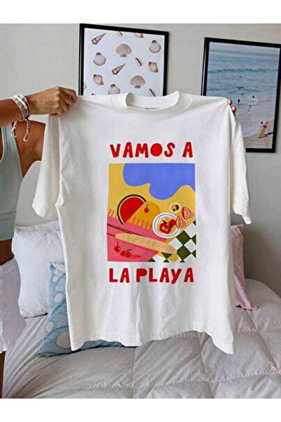 23ERVA Beach, Women's Vamos A La Playa Graphic, Pure Cotton T-Shirt, Summer S...
