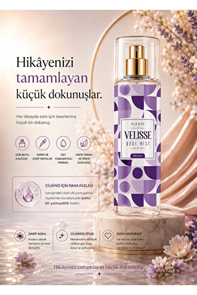 Pufwin Beauty Velisse Body Mist 200 ml Gün Boyu Kalıcı Kadın Vücut Spreyi
