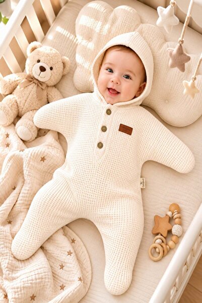 dinamik çocuk Star Shaped Baby Romper 0-6 Months Unisex Hooded Waffle Texture...