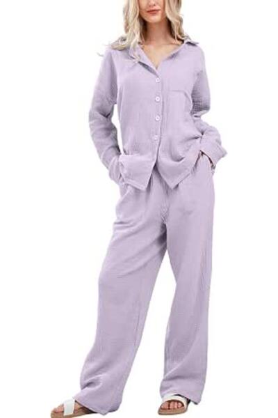 GENERAL codcm Womens Pajama Sets Cotton Pj Set Cute Heart Print Long Sleeve B...