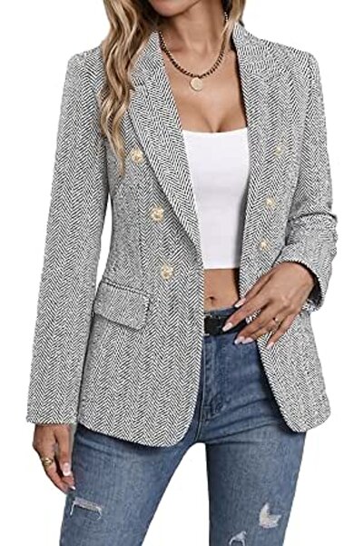 Minar Mina Self 2026 Spring Women's Tweed Plaid Blazer Jacket - Fully Lined F...