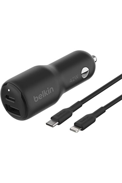 Belkin شاحن سيارة مزدوج BoostCharge بقوة 42 واط مع منفذ USB-C للشحن السريع بق...