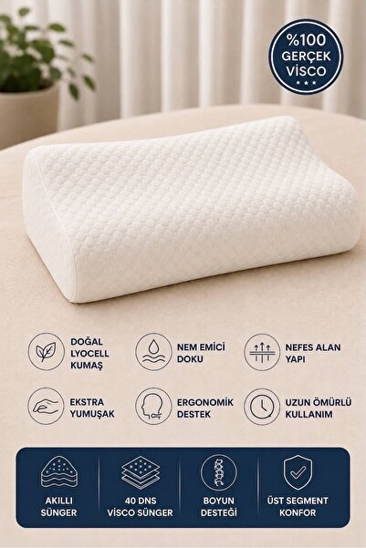 Mions Norel Premium Ortopedik Visco Boyun Yastığı Çift Boyun Destekli 40x60x12/10 cm