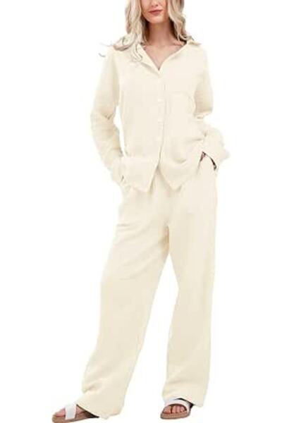 GENERAL codcm Womens Pajama Sets Cotton Pj Set Cute Heart Print Long Sleeve B...