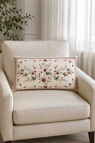 Bebişim Halı Red Floral Patterned 2-Piece Throw Pillow Cover 35X55 cm