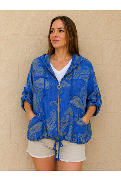 AGORATEKSTİL Women's Original Italian Cotton Hooded Zipper Long Sleeve Shirt ...