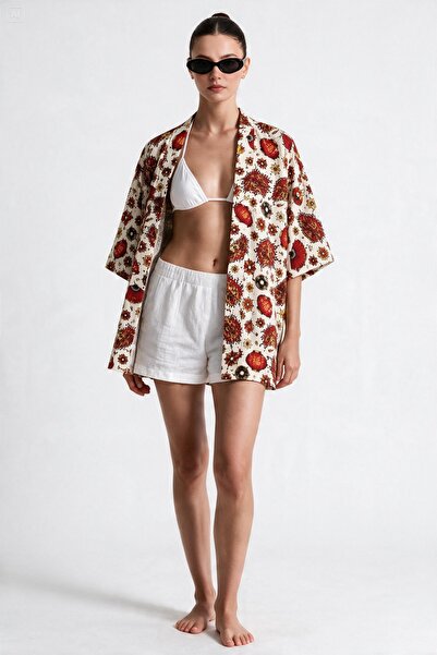 Vatkalimon Women's and Men's Asian Patterned 100% Cotton Viscose Oversize Kimono