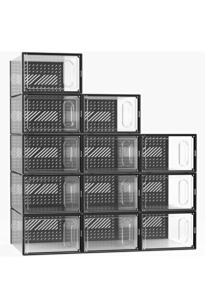 DURKU Large 12 Pack Shoe Storage Box, Clear Plastic Stackable Shoe Organizer ...