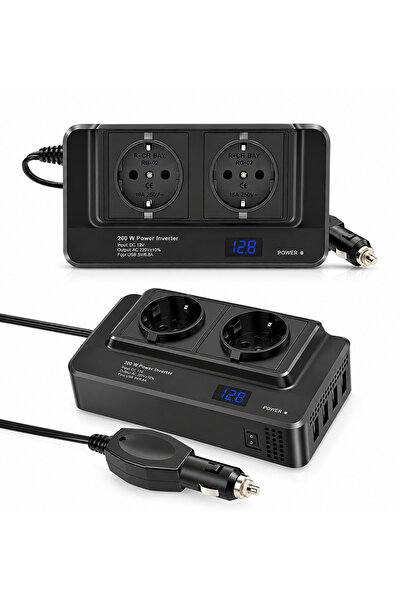 qasul 200W Araç Güç İnvertörü – 12V’den 220V’a Dönüştürücü, Çift Priz, 4 USB,...