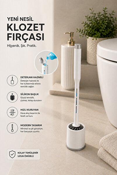 EMİLA HOME Silikon Deterjan Hazneli Tuvalet Fırçası Seti Yeni Nesil Klozet WC...