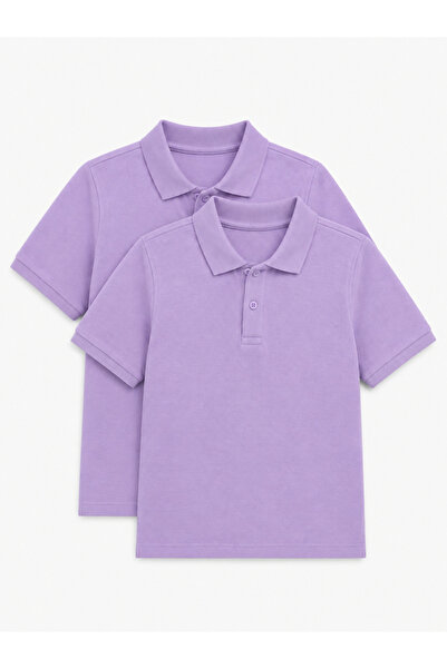 ROZELT 2-Pack Cotton Polo Short Sleeve School T-Shirt - Lilac
