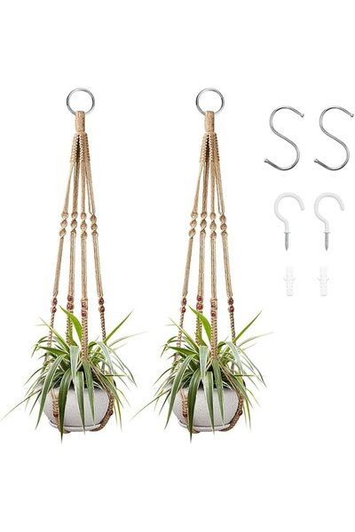 HOOKOR 2 Pack Plant Hangers with 4 Hooks, Handmade Cotton Rope Plant Hangers ...