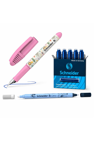 MC Micostore Schneider Zippi Pink Pen Package + Schneider Blue Refills 6 pcs ...
