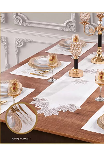 Ceki Home Σετ τραπεζαρίας 6 ατόμων Çınar Keten 7 τεμαχίων Supla Runner Cream ...