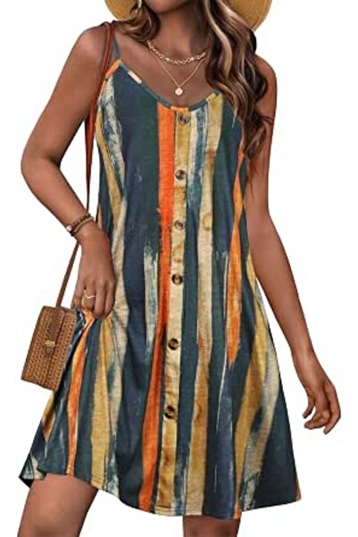 GENERAL JOELLYUS Summer Dresses for Women Spaghetti Strap Button Down Casual ...