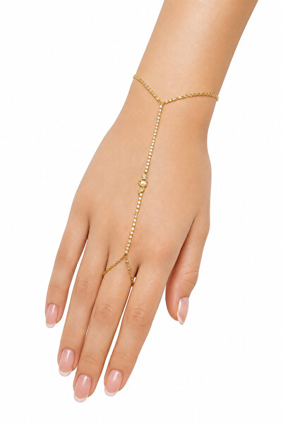 Hayalperest boncuk Gold Color Stone Heart Detailed Shahmeran Women's Hand Acc...