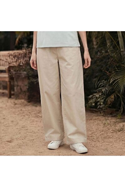 Giordano Women's Cool Touch Cotton Poplin Wide Leg Pants
