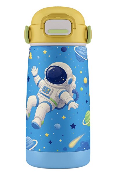 Puccon 420 ml Sarı Mavi Astronot Baskılı Çelik Matara - Erkek Çocuk - 60008