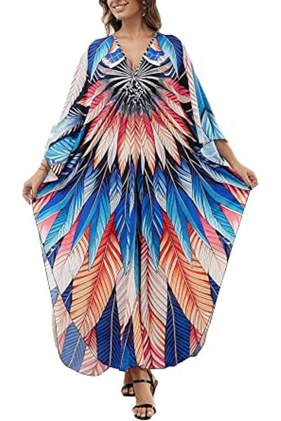 GENERAL Women Caftan Roomy Loungewear Nightgown Beach Dress Cover Ups Robe Sa...
