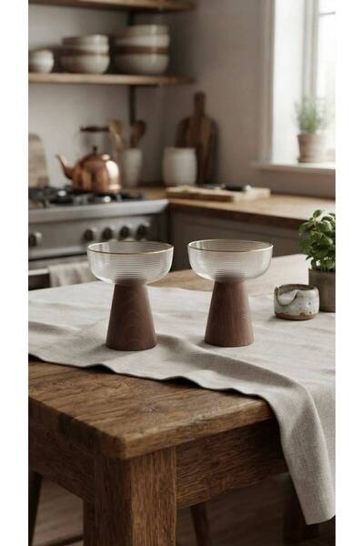 Rabo Craft 2-Piece Glass Bowl with Wooden Legs, Date Bowl & Turkish Delight P...