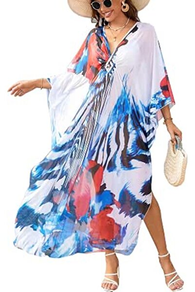 GENERAL Women Caftan Roomy Loungewear Nightgown Beach Dress Cover Ups Robe Sa...