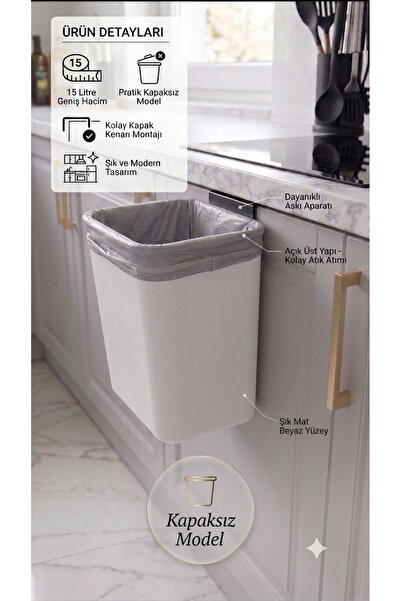 İndecor Houseware 15 Liter Trash Can Without Lid for Bathroom, Kitchen and Of...