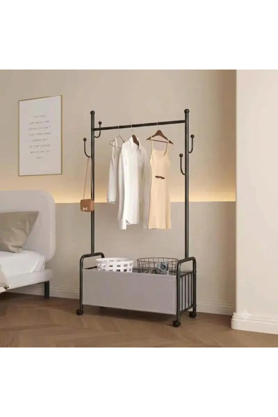 Ch Luxury Metal Garment Rack with Leather Basket and Wheels, the Ultimate Sol...