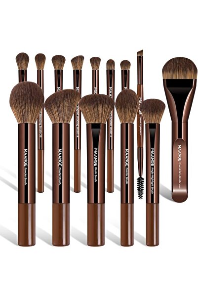 MAANGE Manji Synthetic and Aluminum Brush-Shaped Makeup Brush, Dark Coffee