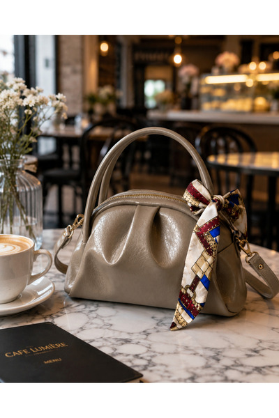 DOA Beige Elegance – Fular Detaylı Kadın Omuz Çantası
