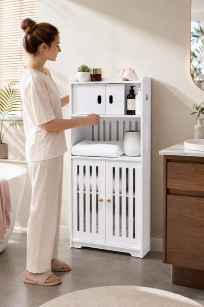 Generic 1 Pvc Waterproof Bathroom Storage Cabinet 4 Tier Freestanding Organiz...