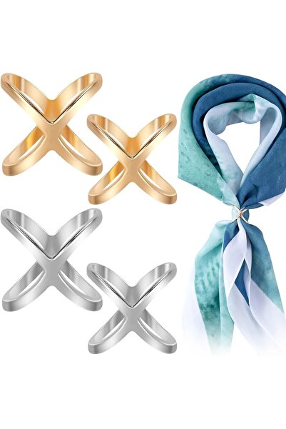 JOEZITON Joez Wonderful Scarf Ring Scarf Clips, Gold Silver X Shape Scarf Sli...