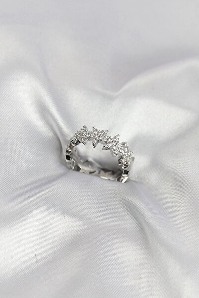 SORA GROUP Silver Color Brass Row Star Model Zircon Stone Women's Ring