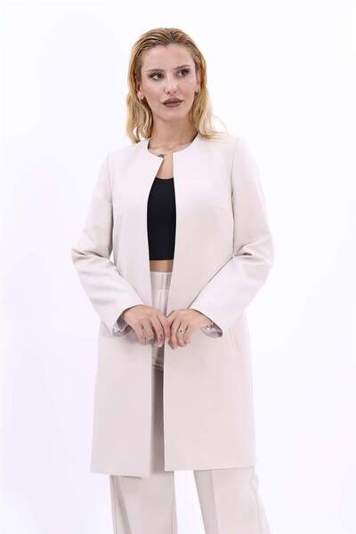 ÖNDER ÖZSOY Zero Collar Plain Long Jacket-Beige