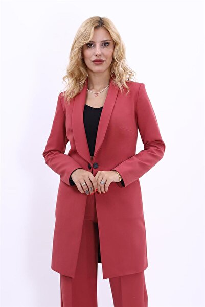 ÖNDER ÖZSOY Shawl Collar Pocketed Long Hijab Women's Jacket-Tile