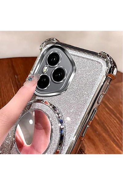 Generic Magnetic Glitter Case for Honor 400 Pro 5G，Camera Lens Protector，Sparkly Stand，Makeup Mirror，Luxury