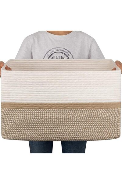 Generic Large Cotton Rope Basket, Woven Blanket Storage Basket with Handle, 5...