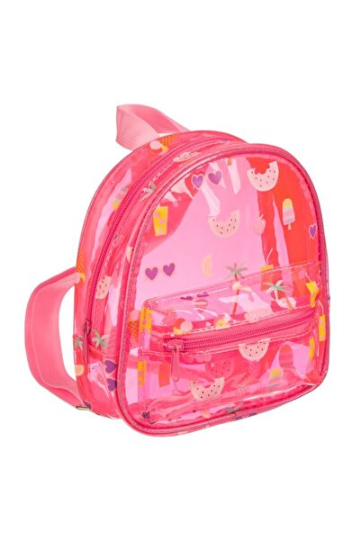 OEM Transparent Pink Backpack with Pink Glitter Ice Cream Fruit Pattern 18x6x...