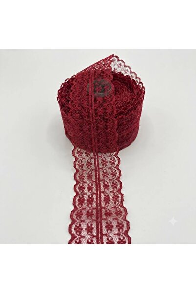 WORDAKS Çift Katlı Dantel Kurdele Bordo Fisto 5 Mt, Bohça, Nişan, Çeyiz, Nika...
