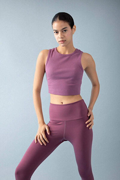 DeFacto Z6573Azpr471 Purple Defactofit Slim Fit Narrow Fit Crew Neck Ribbed B...