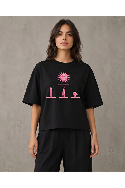 fingerjewerly Wake up Flow Yoga Pilates Printed Oversize T-Shirt Unisex 80% C...