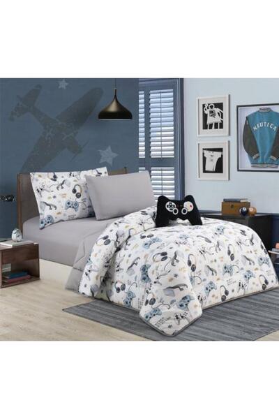 Alhabib bedding مفرش أطفال هوب صيفي مفرد ونص أبيض ورصاصي عدد القطع 5