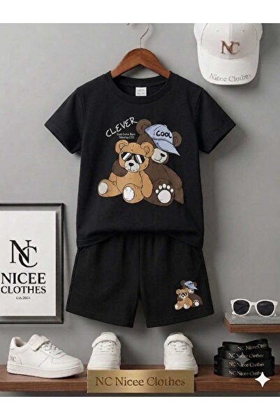 Leto Lykia Summer Children's T-Shirt Shorts Unisex (Cool Hat Printed with Bear)
