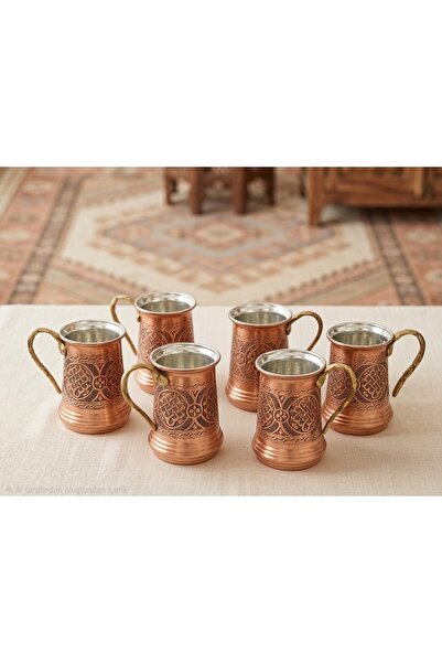 Zinnun Set of 6 Handcrafted Copper Cups – Authentic Retro Copper Ayran and Wa...