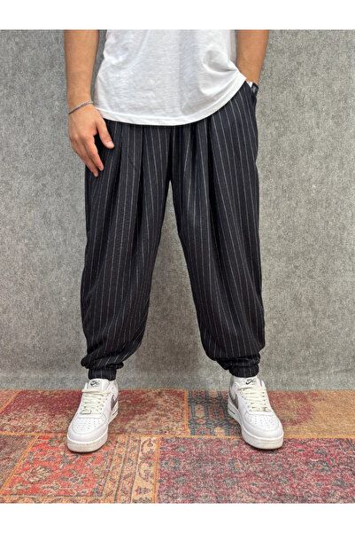 FıttingRoom Elastic Waist Pleated Striped Half Shalwar