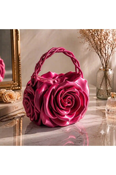 Verda Desing حقيبة يد نسائية بتصميم خاص باللون الوردي المعدني مع تصميم زهرة ا...