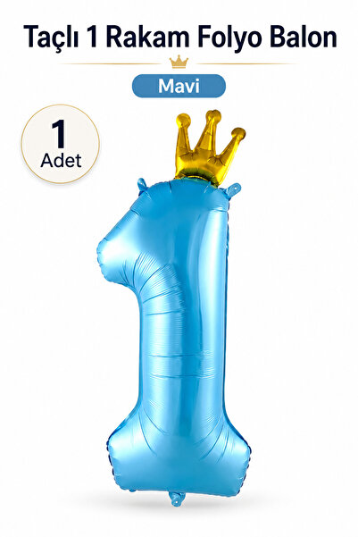 Organizasyon Pazarı 1 Year Old Crowned Blue Foil Balloon Birthday Foil Balloo...