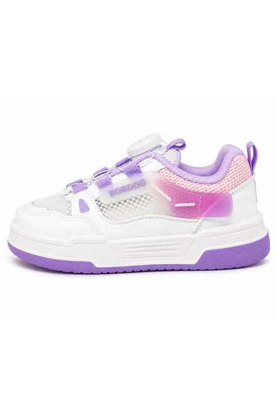 Generic Girls' White Purple Sneakers – Lightweight Casual Lace-Up Shoes