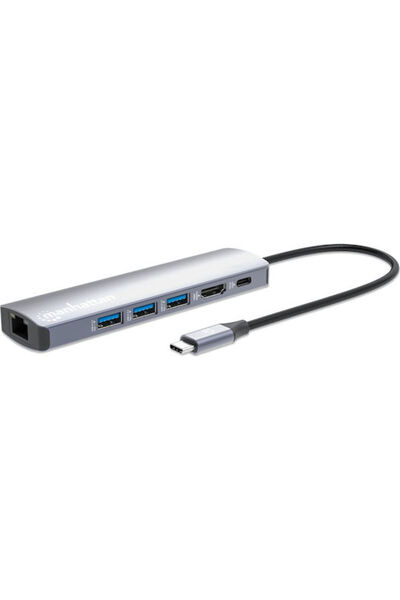 MANHATTAN Σταθμός σύνδεσης USB-C με HDMI 4K PD Ethernet Ασημί (153959)